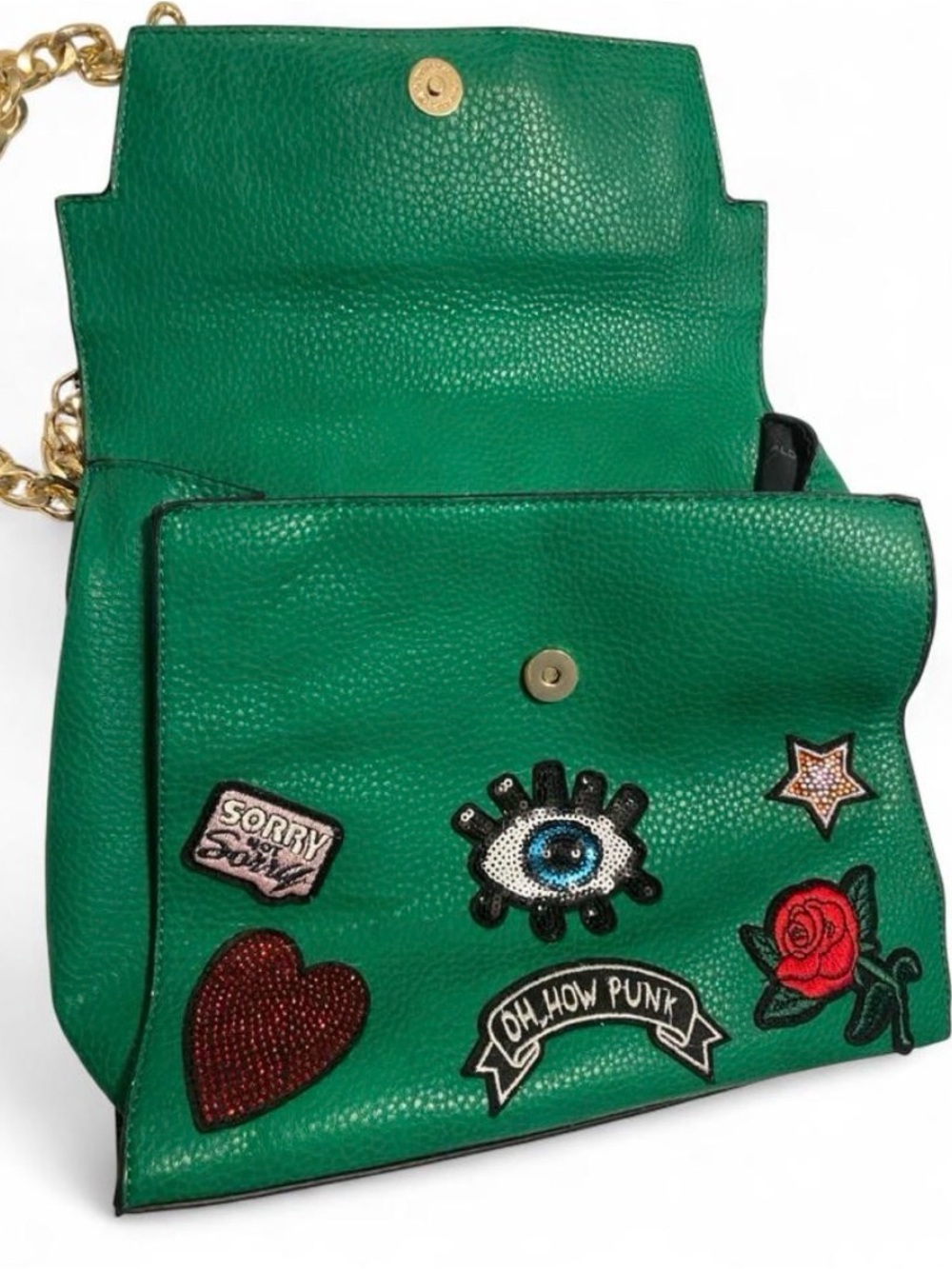 Aldo Green Embellished Patches Top-Handle Crossbody Bag - Picture 2 of 5